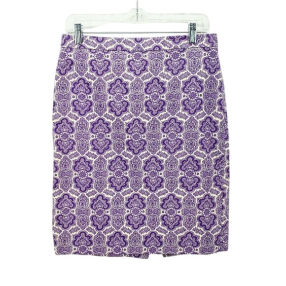 J. CREW Purple Medallion Paisley Cotton Twill No. 2 Pencil Skirt 4 - Picture 1 of 9